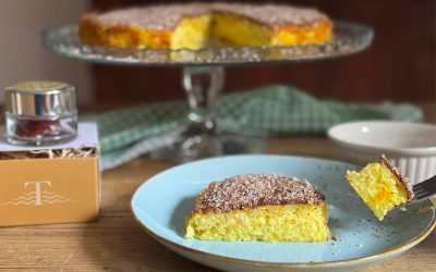 Tarta dulce de arroz con azafrán y pistilos